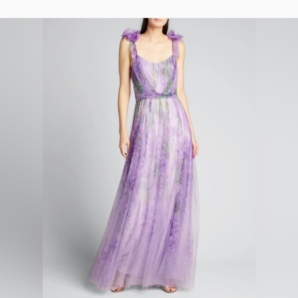 Marchesa Notte Ots Printed Tulle With Drape Gown Dress size 8